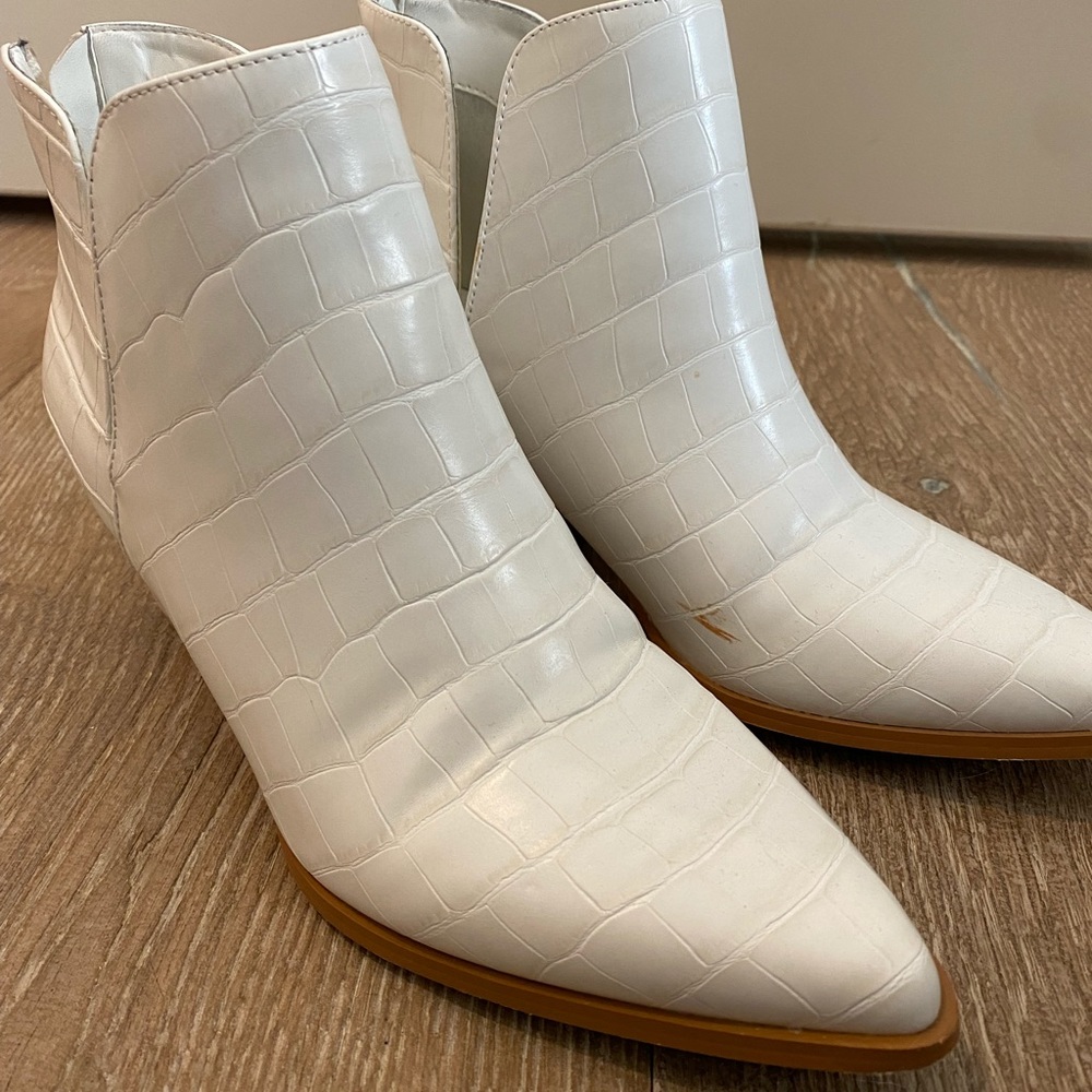 White crocodile pattern booties the shu shop